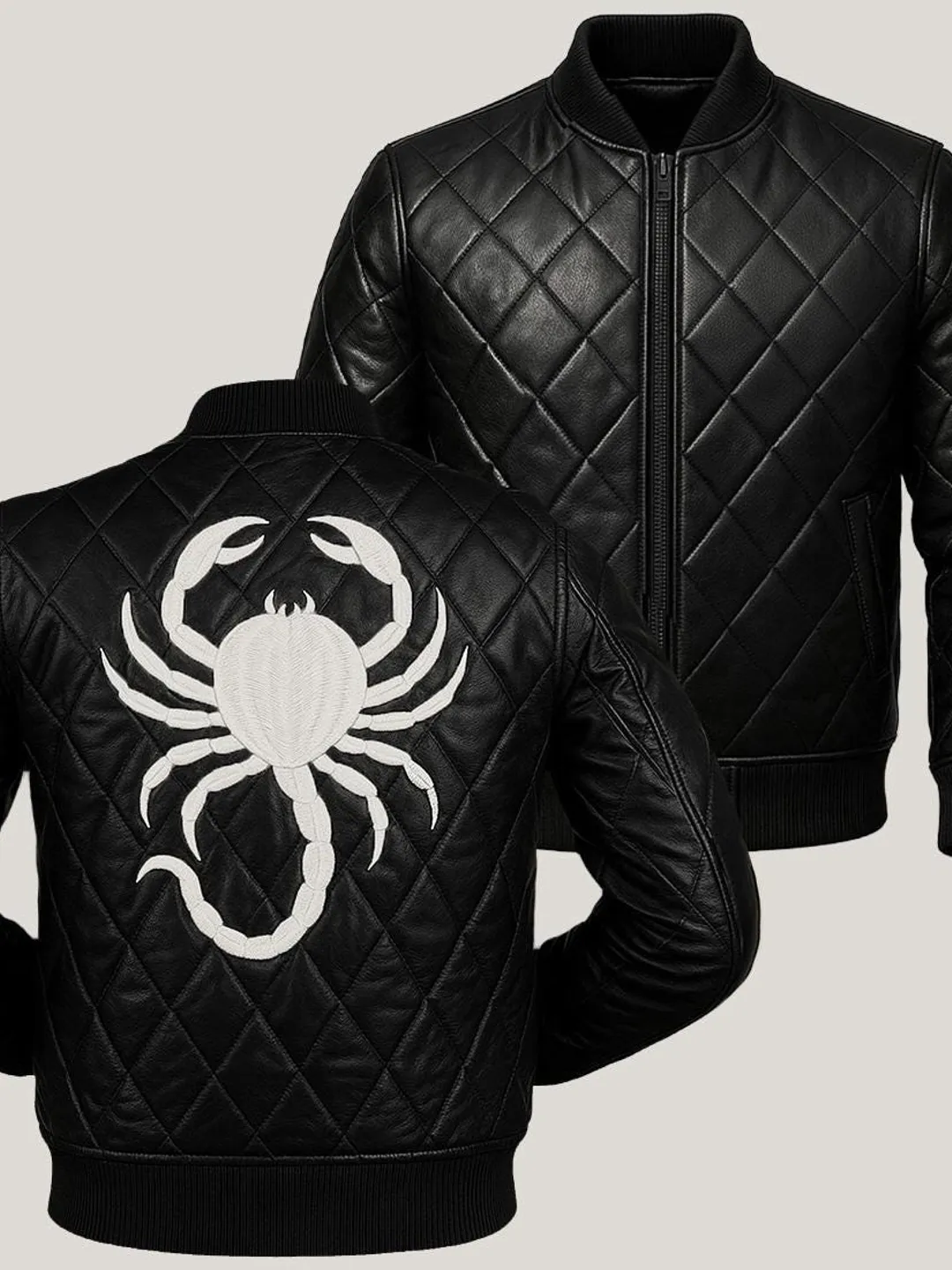 Black Leather Scorpion Jacket, Men's Quilted Gothic Outfit