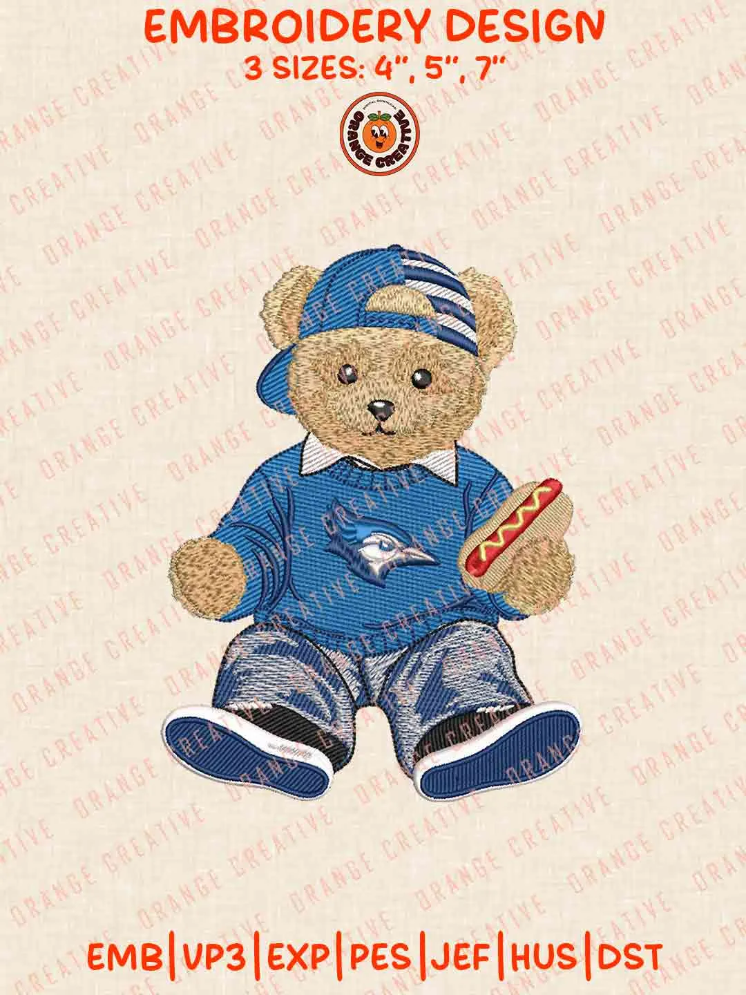 Creighton Bluejay Teddy Bear Embroidery Files, Football Embroidery Designs, College Sport Machine Embroidery Files, 3 Sizes, Custom Sizes, Instant Download