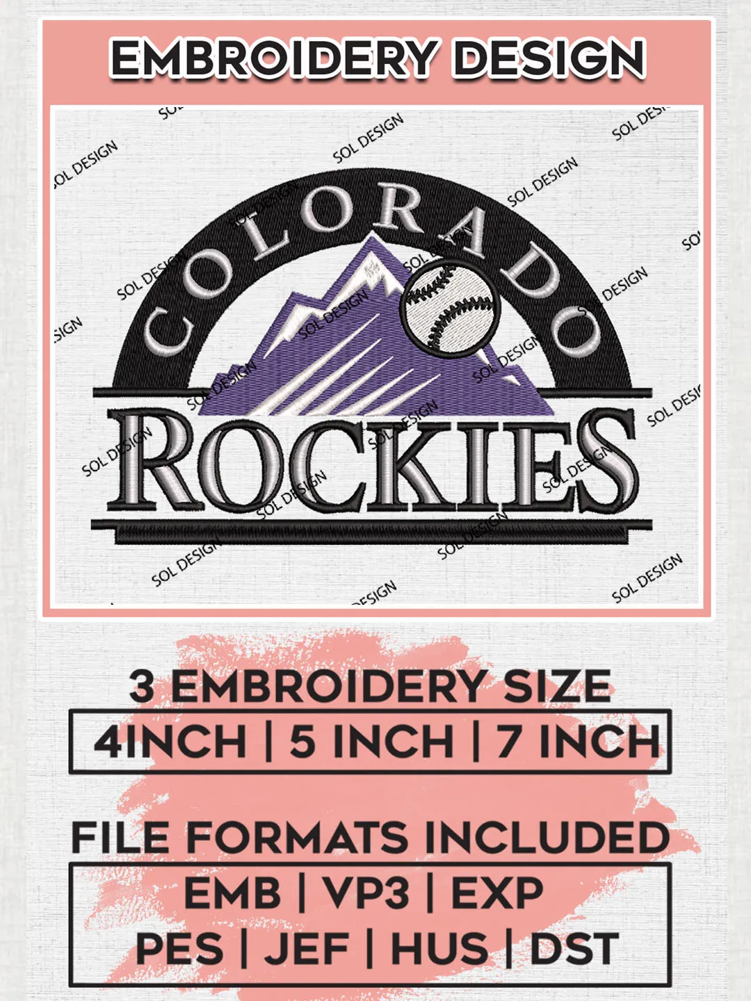 Colorado Rockies Logo Embroidery Designs, MLB Colorado Rockies Embroidery Design, MLB Embroidery Design Files, MLB Logo, 3 sizes, Machine embroidery Files, Digital Download