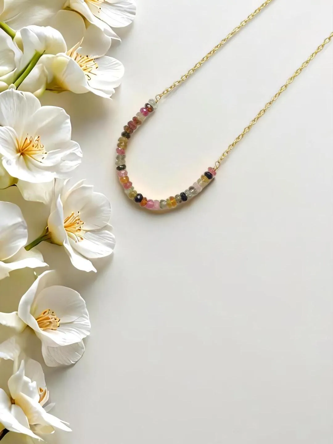 Multi Tourmaline Beaded Choker Necklace, Bohemian Jewelry, Natural Crystal Gift For Her
