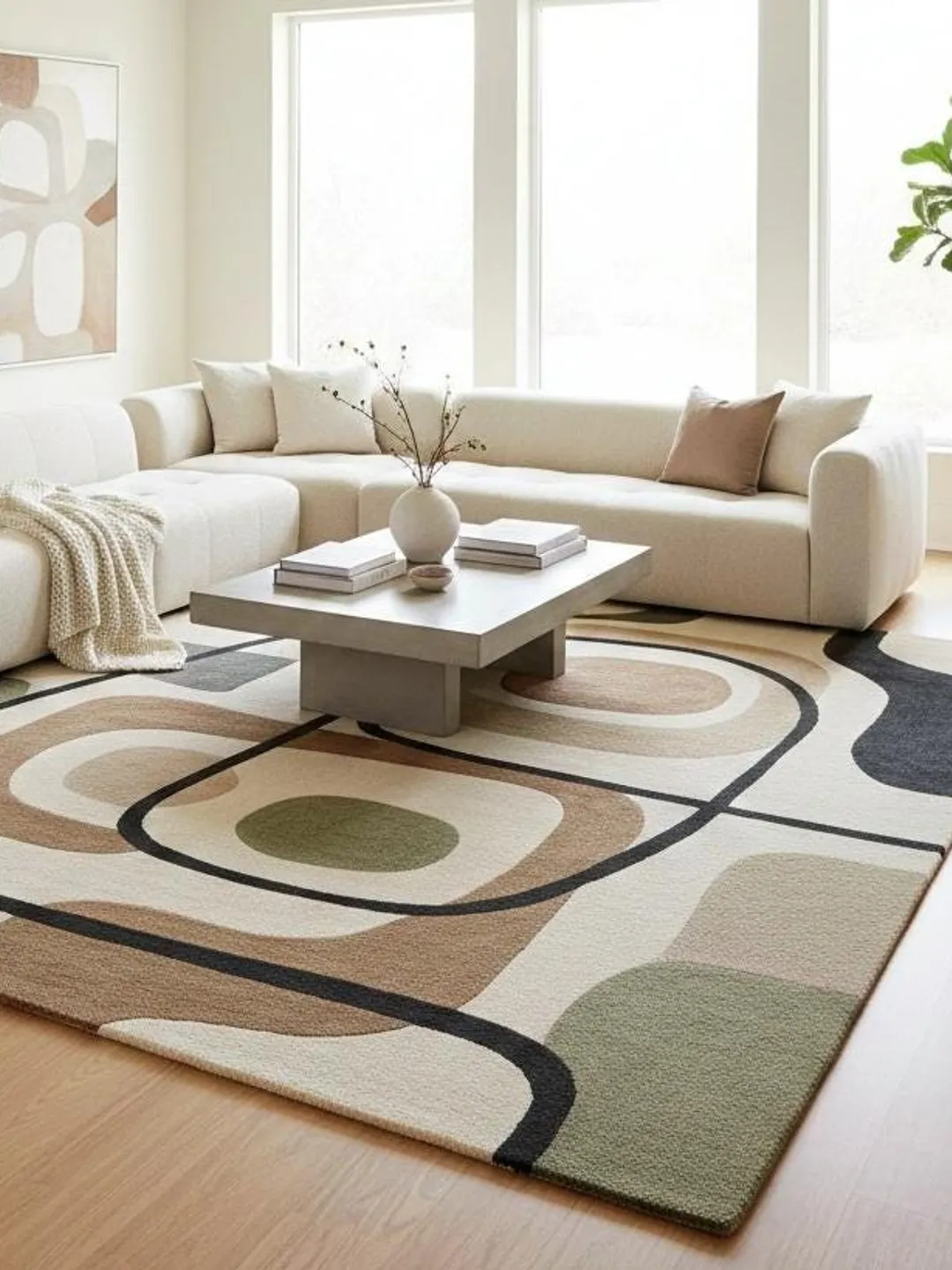 Modern Abstract Area Rug, Hand Tufted Geometric Mid Century Living Room Rug