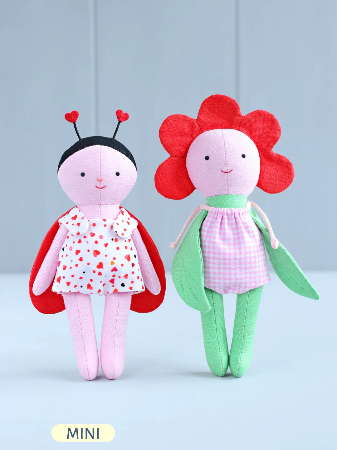 2 PDF Mini Love Bug and Flower Doll (Valentine's Day Collection) Sewing Patterns Bundle