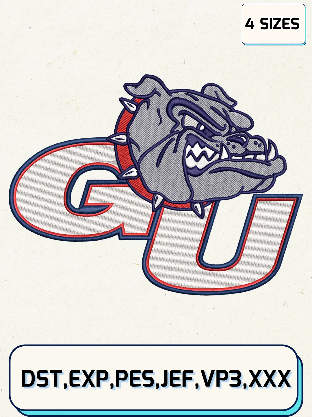Gonzaga Bulldogs Secondary Logos Embroidery Design Files, NCAA Logos Embroidery Designs, Machine Embroidery Files, 4 Sizes