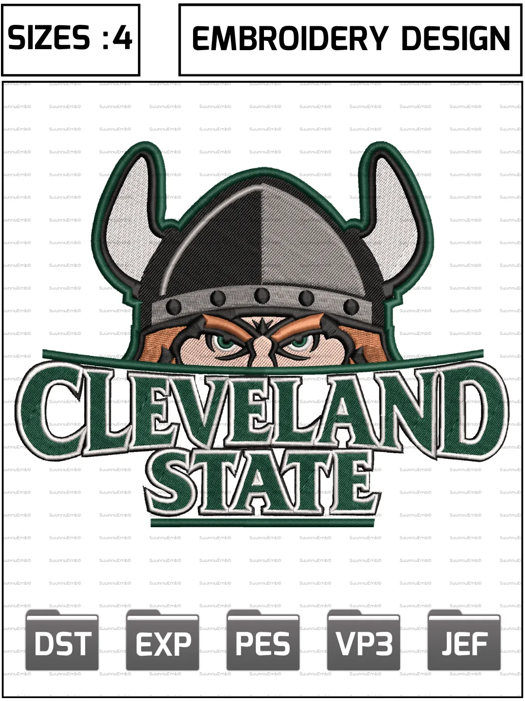 Cleveland State Vikings Logo Embroidery Design,NCAA Logos Embroidery Design,NCAA Teams, Machine Embroidery Design File,4 Sizes, Digital Download