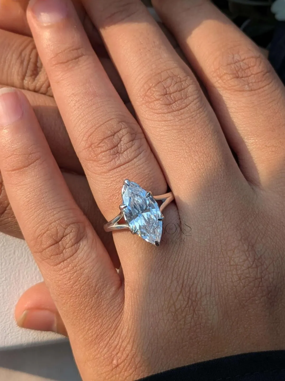 3CT Marquise Moissanite Ring, Petal Engagement Ring, White Rhodium Bridal Jewelry, Solitaire Promise Gift for Her