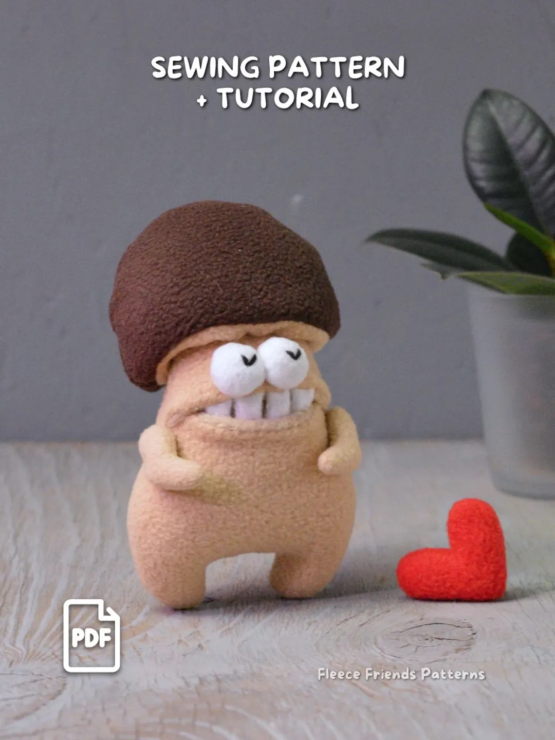 Mini Forest Mushroom Sewing Pattern, Plush Monster with Secret Mouth Pocket