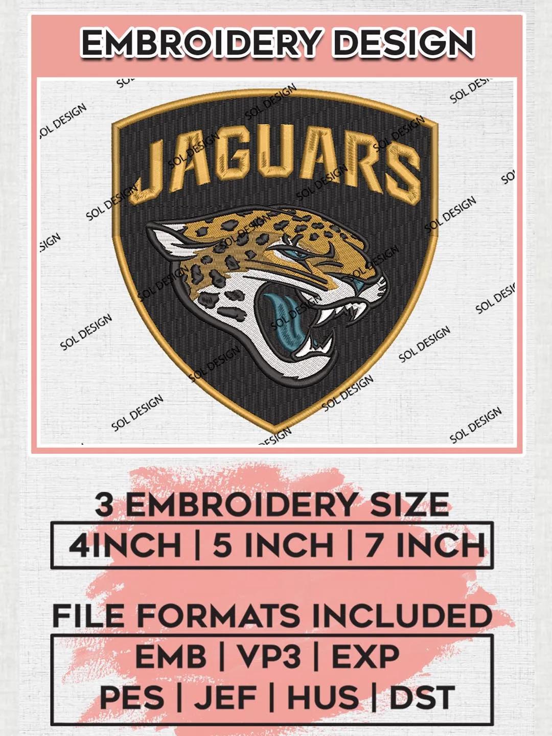 Jacksonville Jaguars Embroidery Designs, NFL Jaguars, NFL Embroidery Designs, NFL Jacksonville Jaguars Machine Embroidery Design, Digital Download