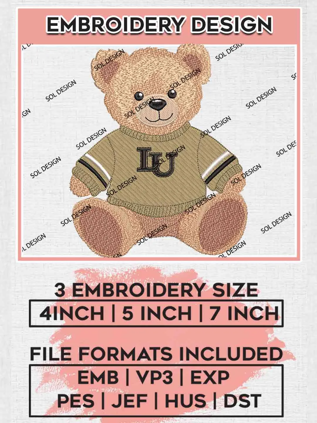 Lindenwood Lion Teddy Bear Embroidery Designs, Football Embroidery files, Sport Machine embroidery designs, Instant Download