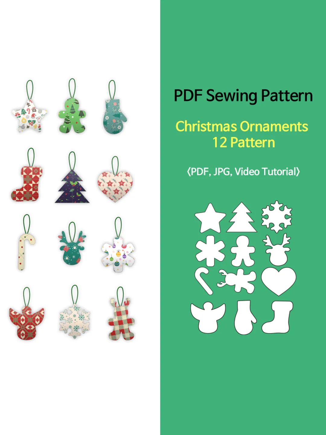 PDF Pattern / Christmas Ornaments 12 PDF Pattern / Sewing pattern for Christmas crafts / Video Tutorial