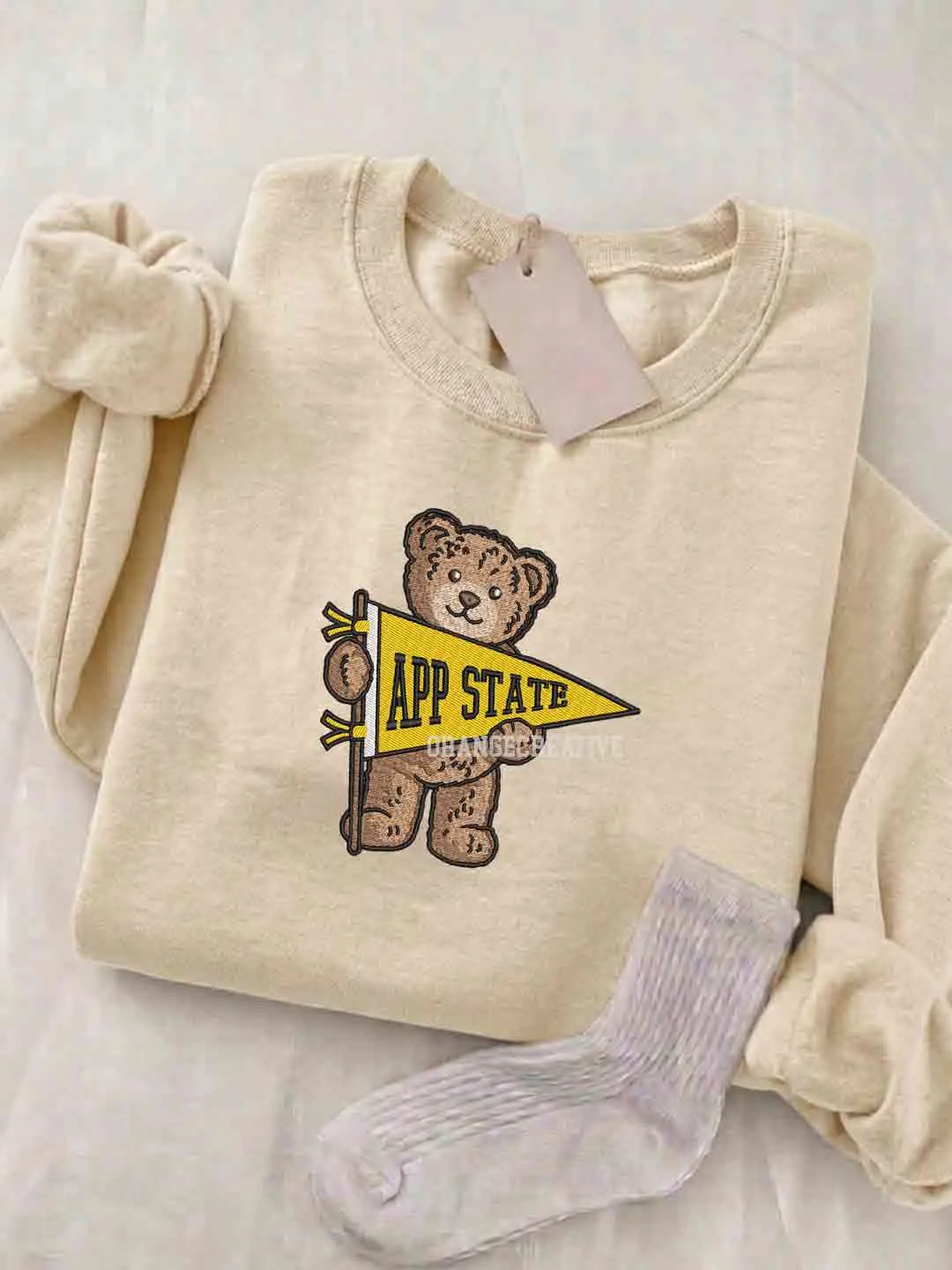 App State Mountaineers Embroidered Sweatshirt, College Embroidered Crewneck, NCAA App State Team Embroidered Shirt, Teddy Bear Sweatshirt, Gift for Collegue