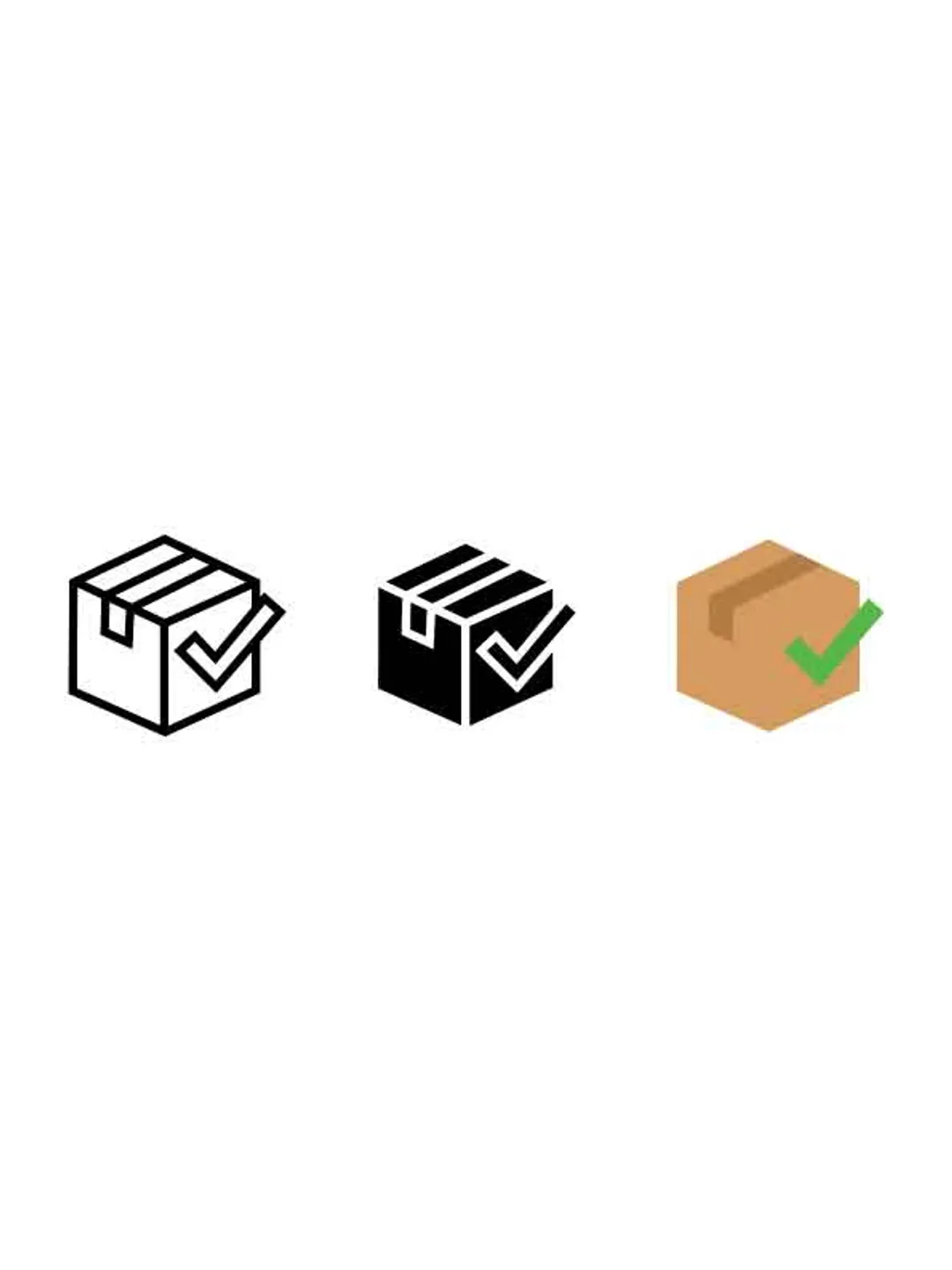 Delivered package icon set cardboard box with check mark outline solid ...