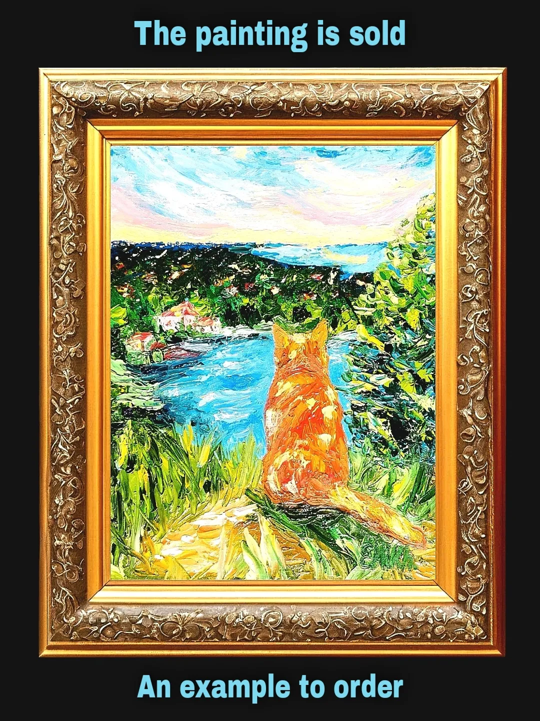 Textured oil painting "A red cat above eternal rest", 15x20*0.2 cm., 5,906x7,87 inches, 3d, impasto