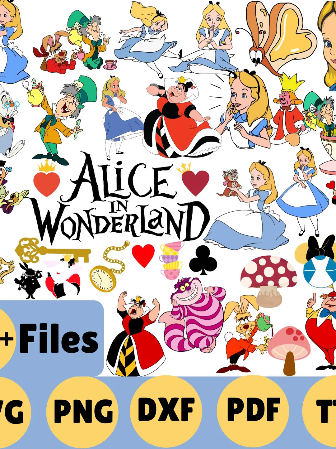 Alice in Wonderland SVG PNG Bundle, Queen of Hearts, Mad Hatter ...