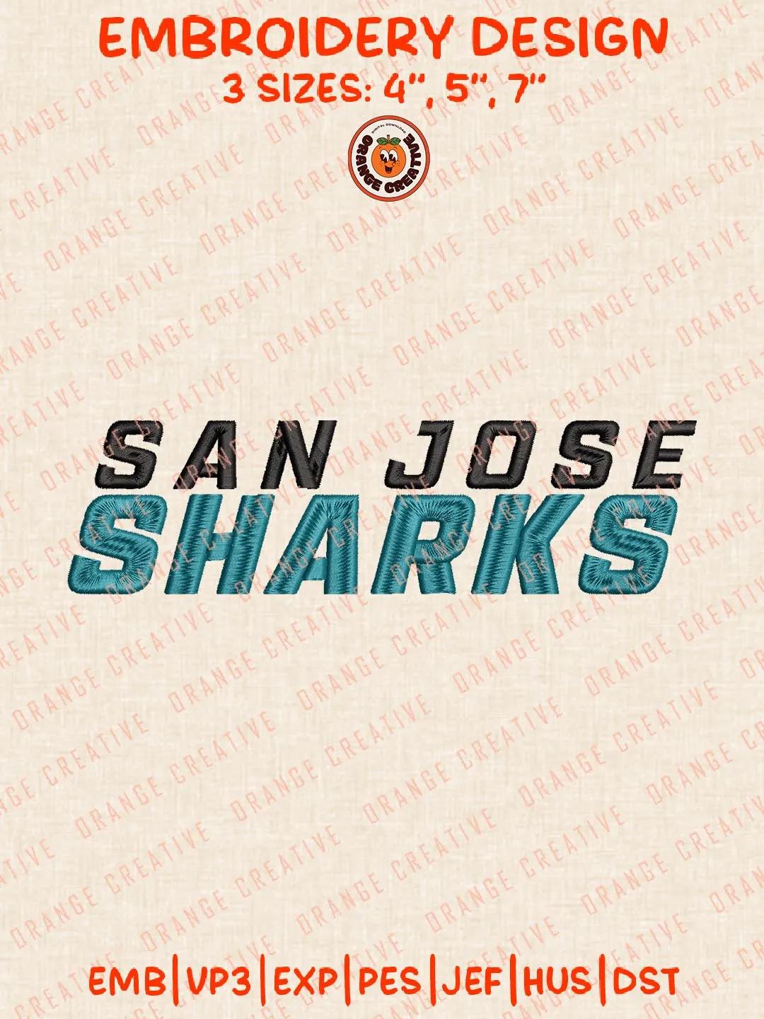 San Jose Sharks NHL Text Logo Embroidery Designs, NHL Team Logo Embroidery Files, Machine Embroidery Design File, 4 Sizes, Custom Size, Digital Download