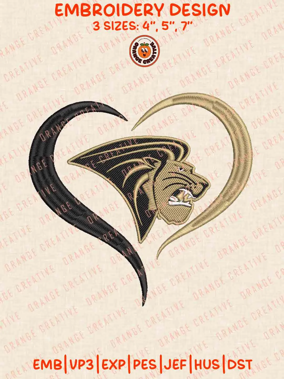 Lindenwood Lion Heart Logo Embroidery Design, College Machine Embroidery Digitized Pes File, Football Designs, 3 Sizes, Custom Size, Instant Download