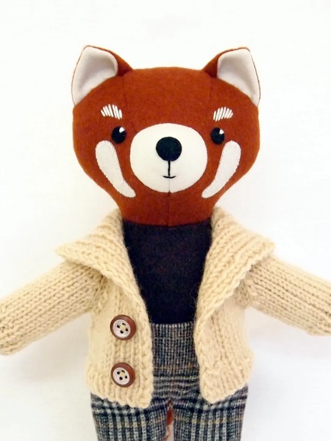Red panda boy, handmade plush doll, stuffed red panda toy, wool rag doll