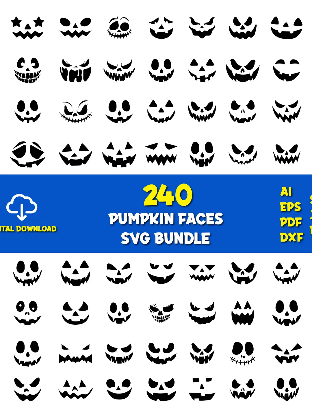 Pumpkin Faces SVG Bundle | 240 Halloween Cricut Files (Digital Download)