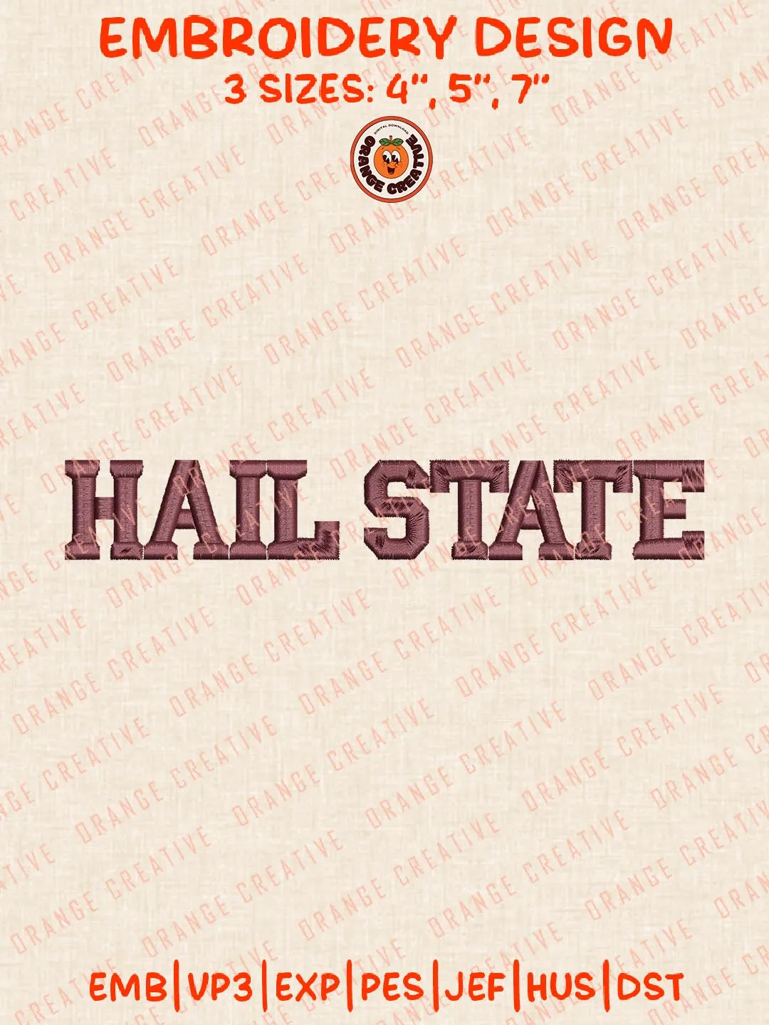 Hail State Logo Embroidery Design, NCAA Mississippi State Bulldogs Team Embroidery Design, Machine Embroidery Design File, 4 Sizes, Custom Size, Digital Download
