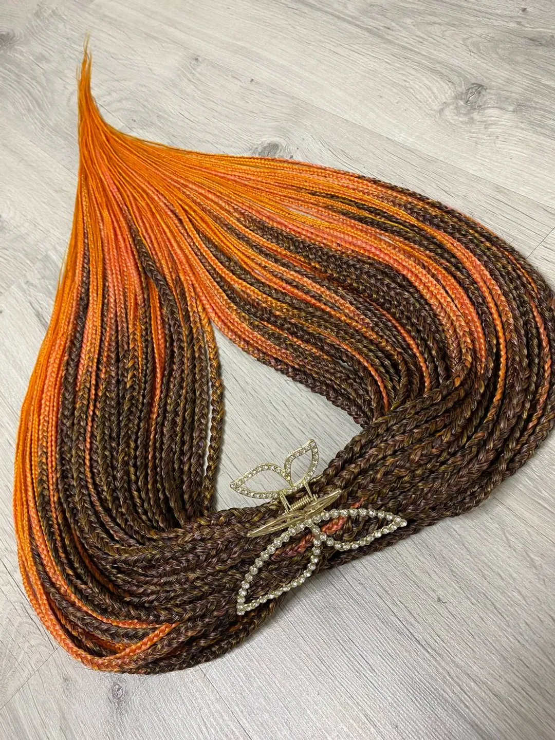 Ombre synthetic Braids brown to orange with loose ends, Double ended synthetic dreadlocks. DE hair extensions.