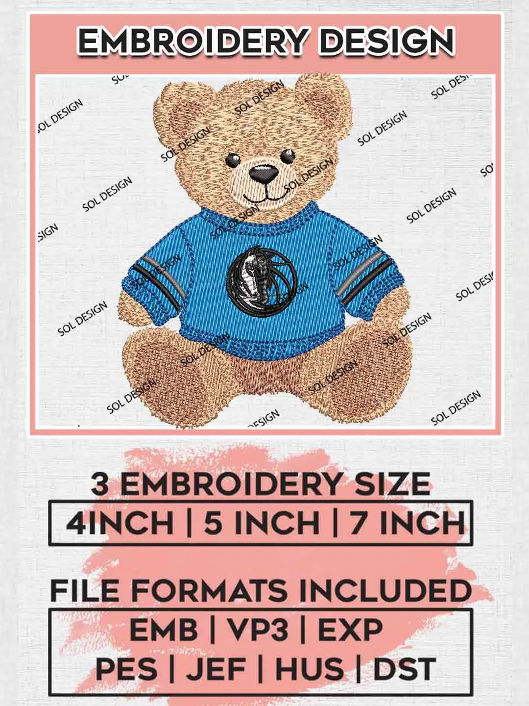 NBA Dallas Mavericks Teddy Bear Embroidery Designs, Vintage Sports Bear Basketball Embroidery Design Files, NBA Mavericks Team, Cute Teddy Bear Embroidery, NBA Dallas Mavericks Embroidery, Digital Download
