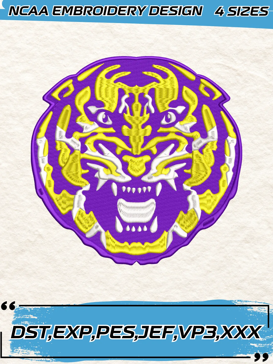 LSU Tigers Secondary Logos Embroidery Design,NCAA Logo Embroidery Design,Machine Embroidery Design File,4 Sizes, Digital Download