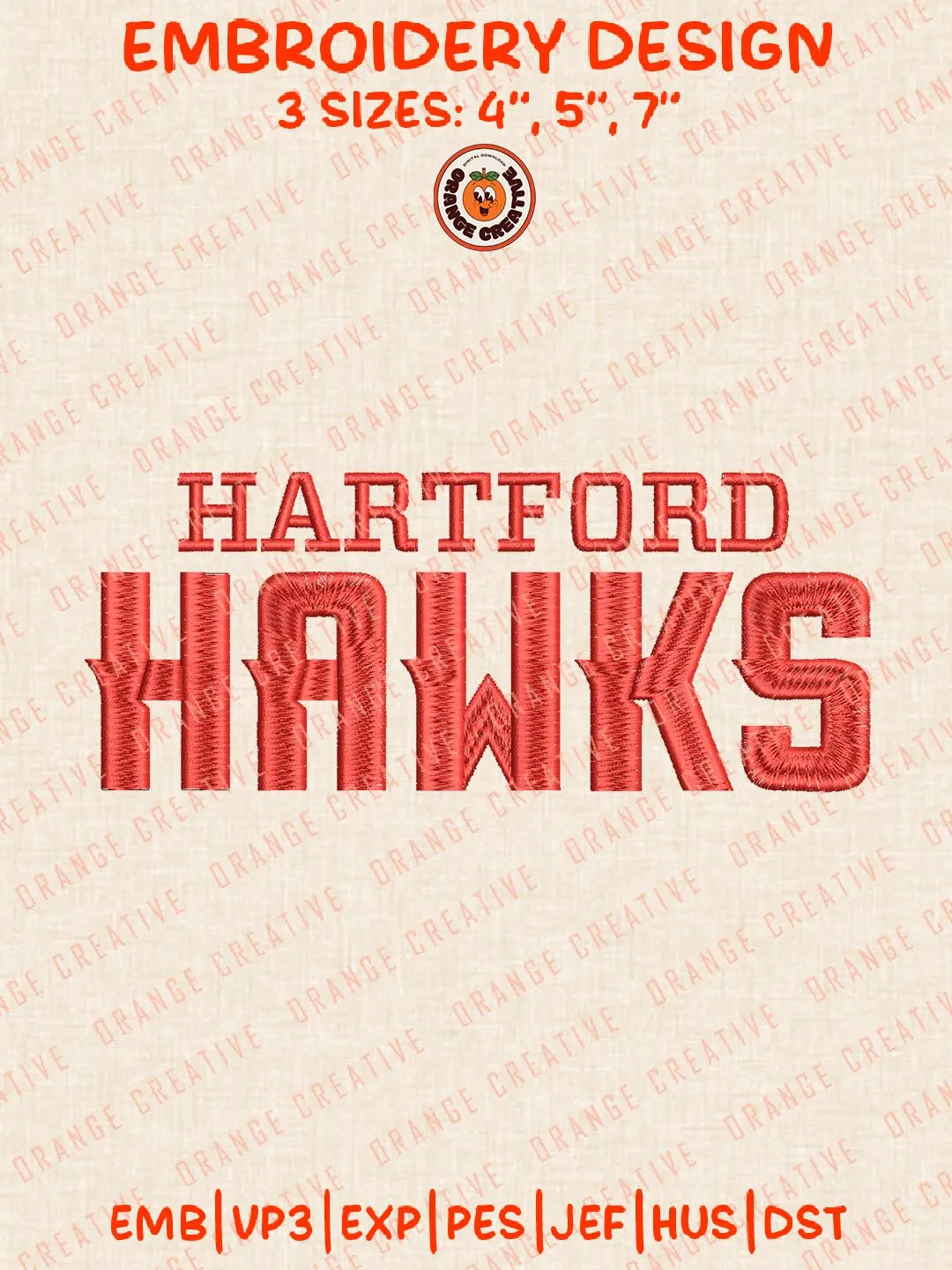 Hartford Hawks Text Embroidery Design, NCAA Team Logo Embroidery Design, Machine Embroidery Design File, 4 Sizes, Custom Size, Digital Download
