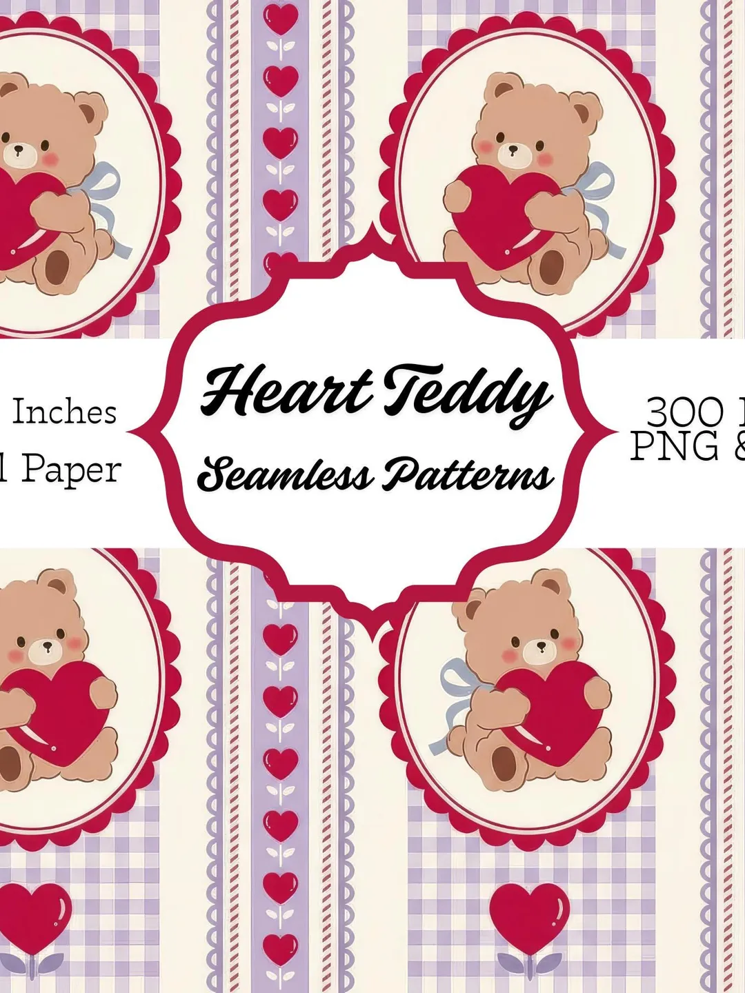 Teddy Bear Gingham Digital Paper | Seamless Nursery Pattern (12x12 PNG JPG)