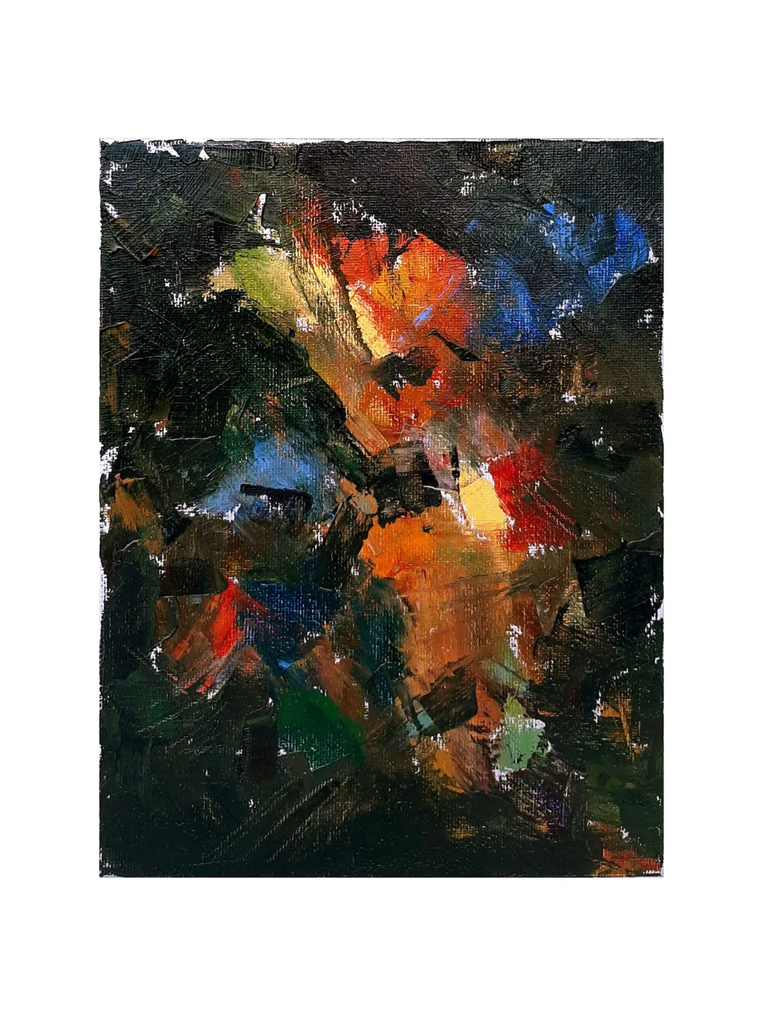 First Quarter Red Moon Painting 9,5x7" ORIGINAL Abstract ART Impressionist hand painted Artwork Signed by artist Marina Chuchko