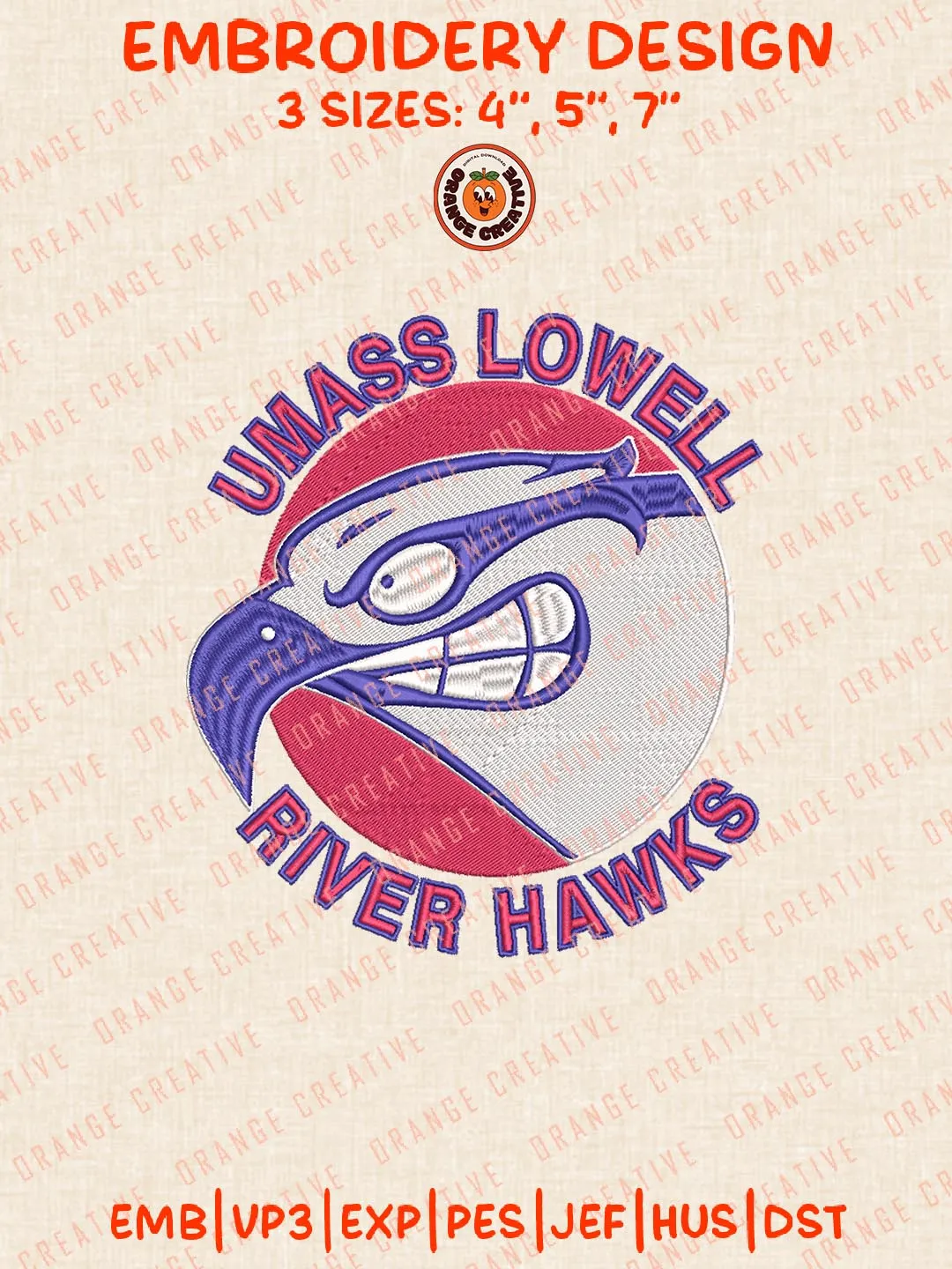 UMass Lowell River Hawks Embroidery Design Files, NCAA Logos Embroidery Designs, NCAA Machine Embroidery Files, 3 Sizes, Custom Sizes, Instant Download