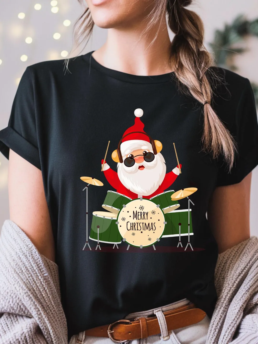 Santa Drumming T-Shirt – Funny Christmas Music Tee