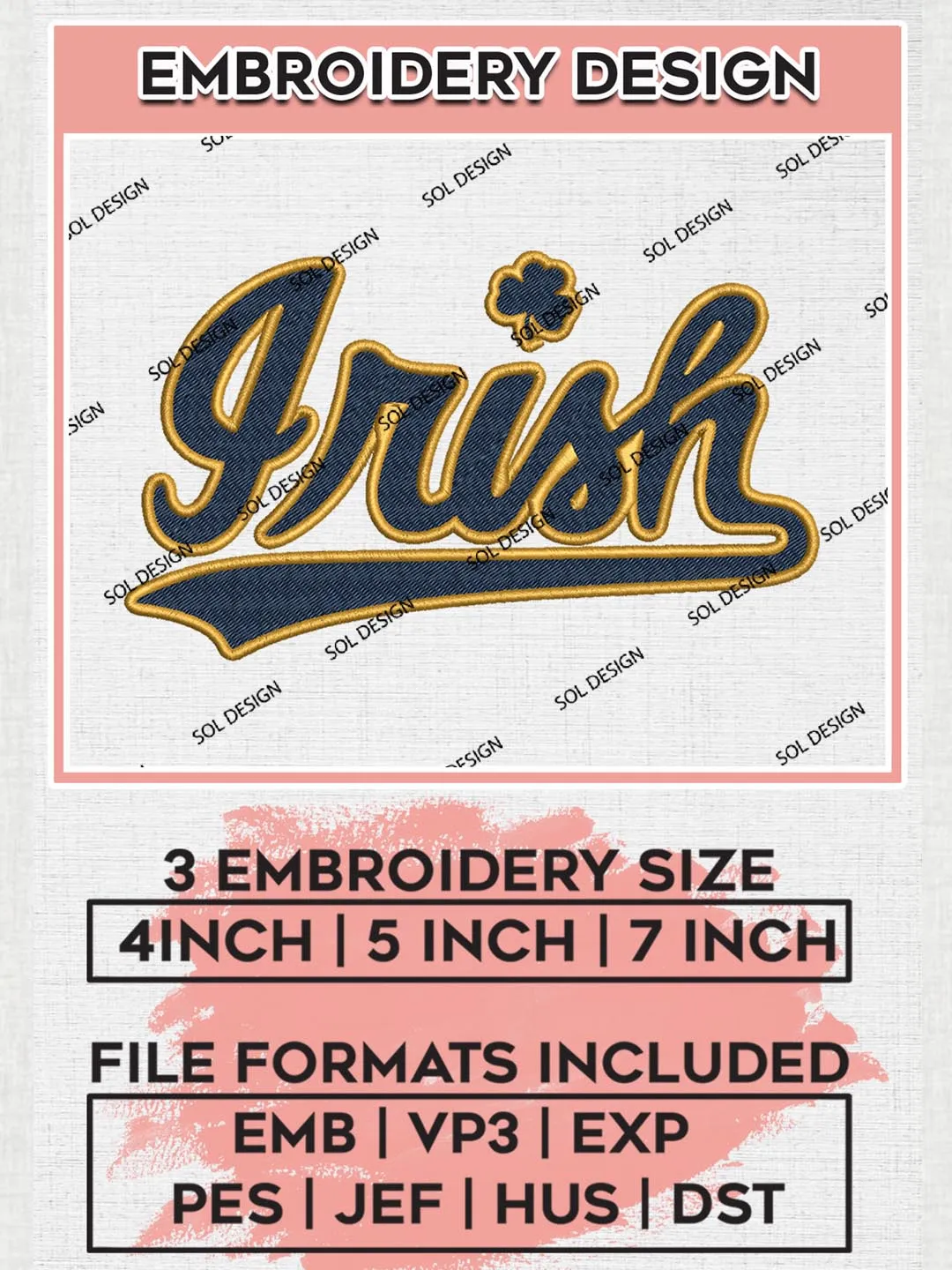 NCAA Notre Dame Fighting Irish Logo Machine Embroidery Design, NCAA Notre Dame Fighting Irish Embroidery Design Design files, NCAA Team Embroidery Designs, NCAA Machine Embroidery Designs, Digital Download