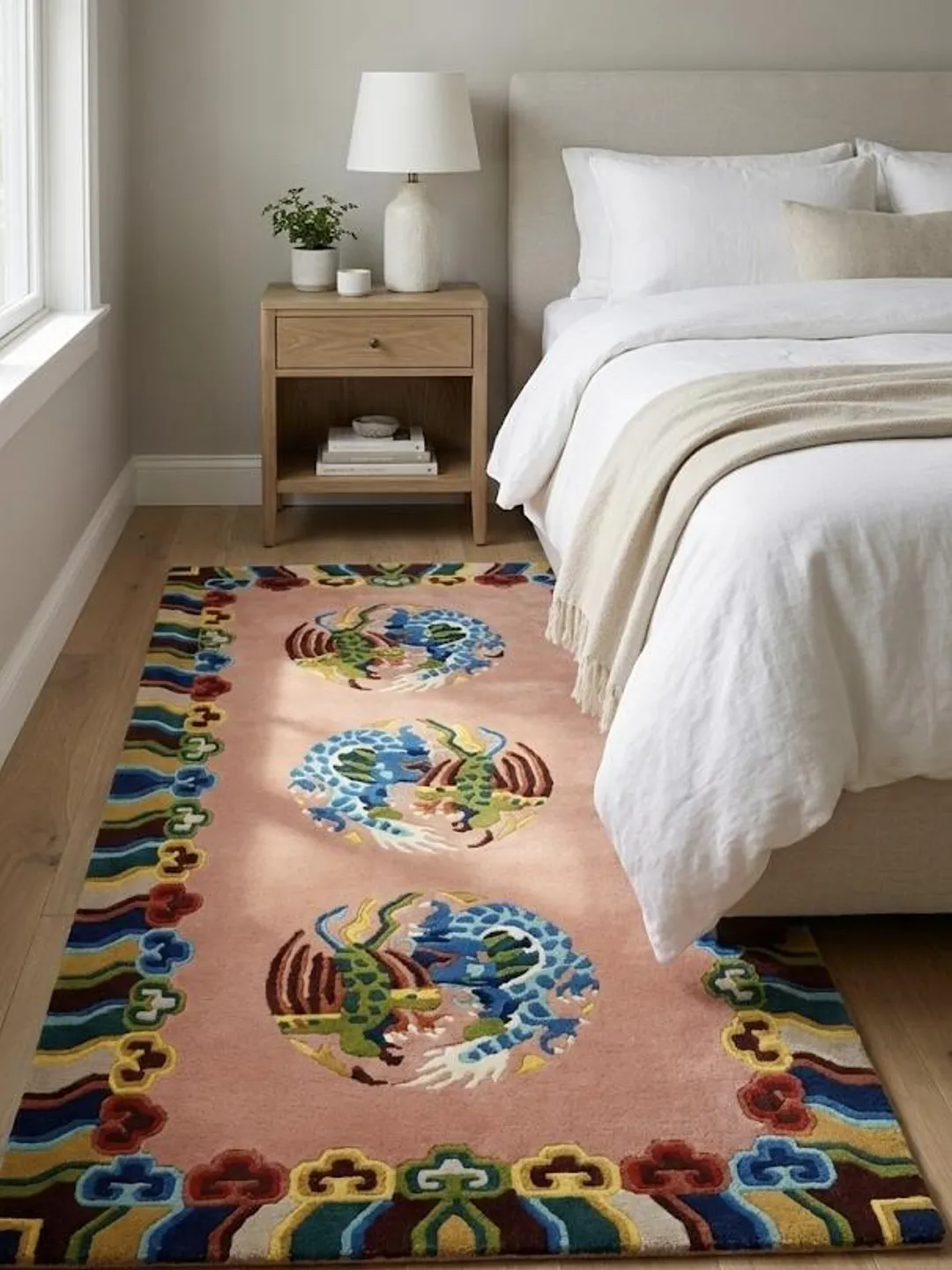 Hand Knotted Tibetan Dragon Rug Pink Wool Carpet Buddhist Art Decor for ...