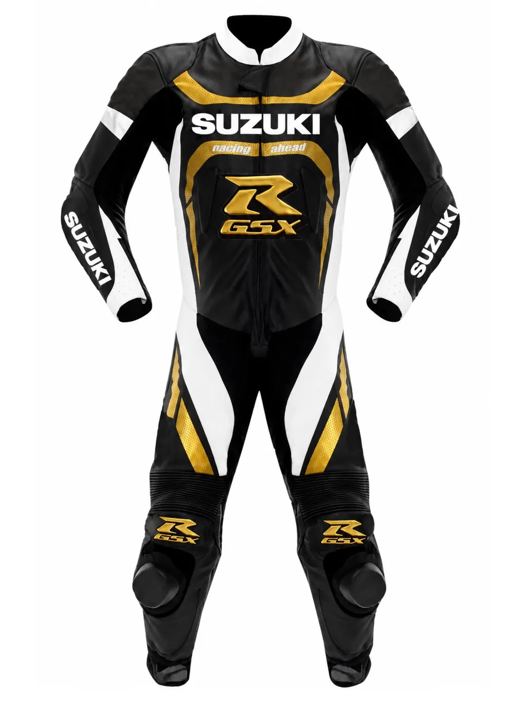 Suzuki GSX-R Inspired 1 Piece Leather Motorcycle Racing Suit Black