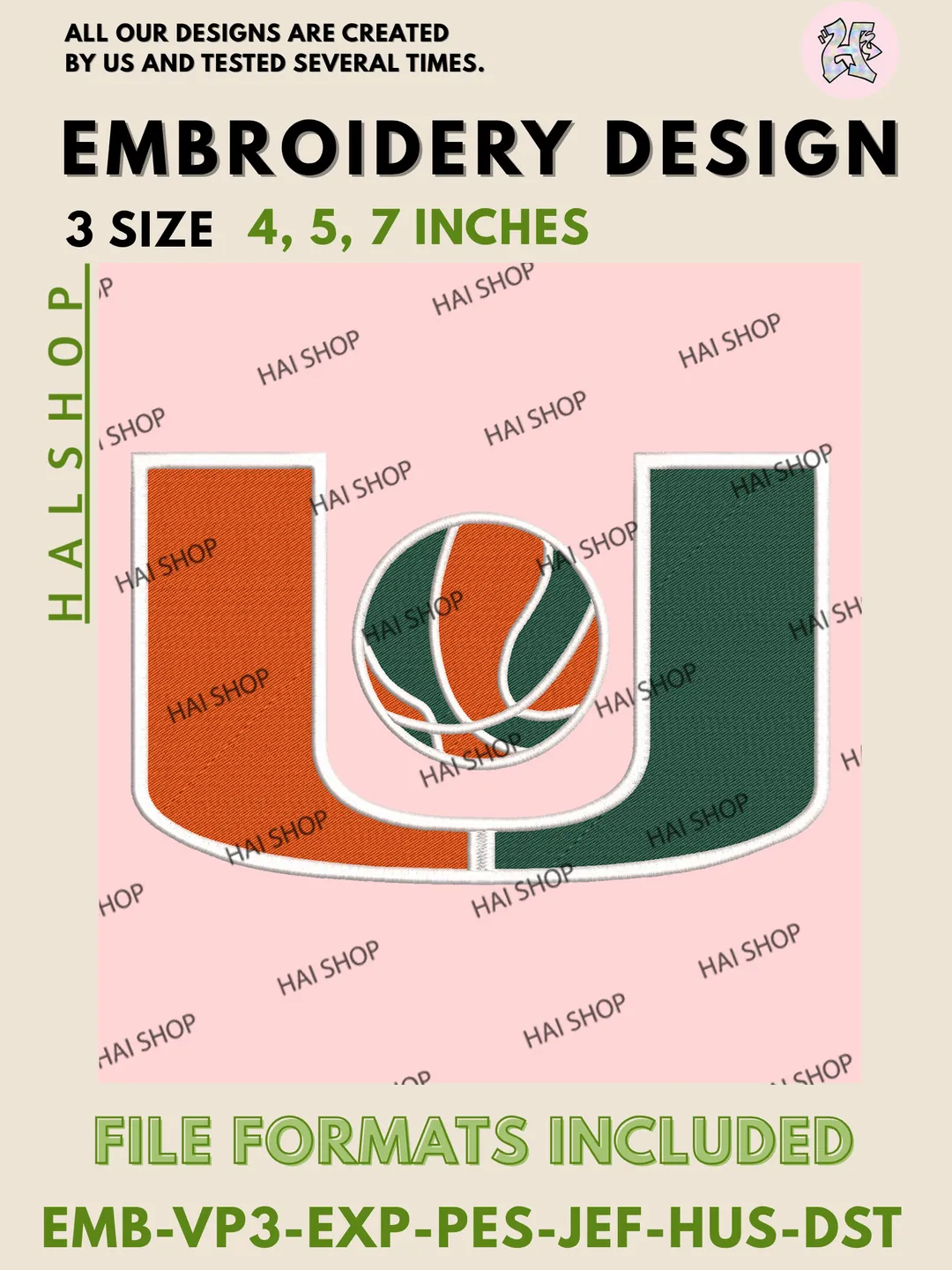 Miami Hurricanes Logo Machine Embroidery Design, NCAA Hurricanes Embroidery Design Files, NCAA Embroidery Designs, Digital Download
