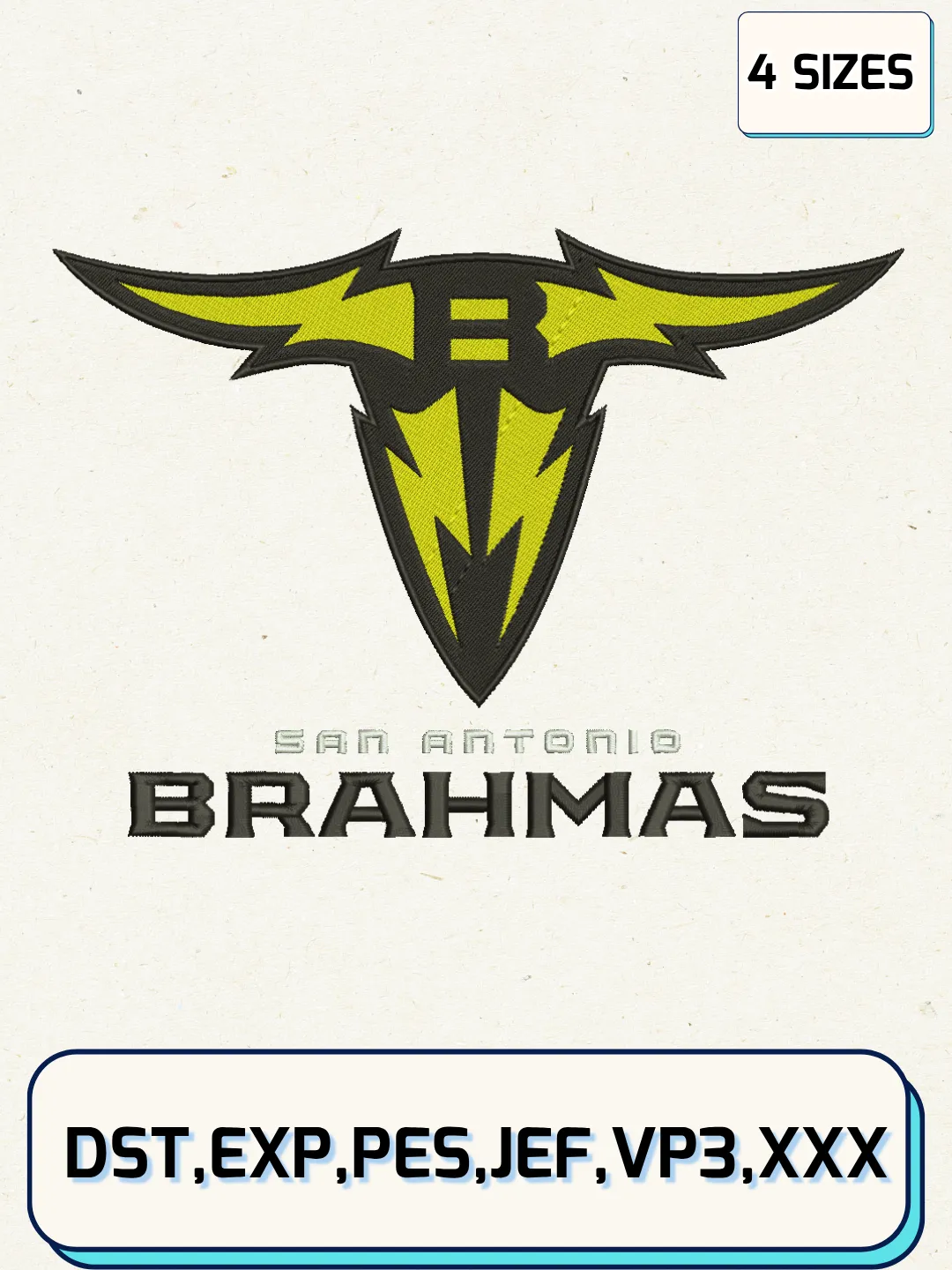San Antonio Brahmas Logo Embroidery Design File,UFL Logo Embroidery Design, Machine Embroidery Files, 4 Sizes