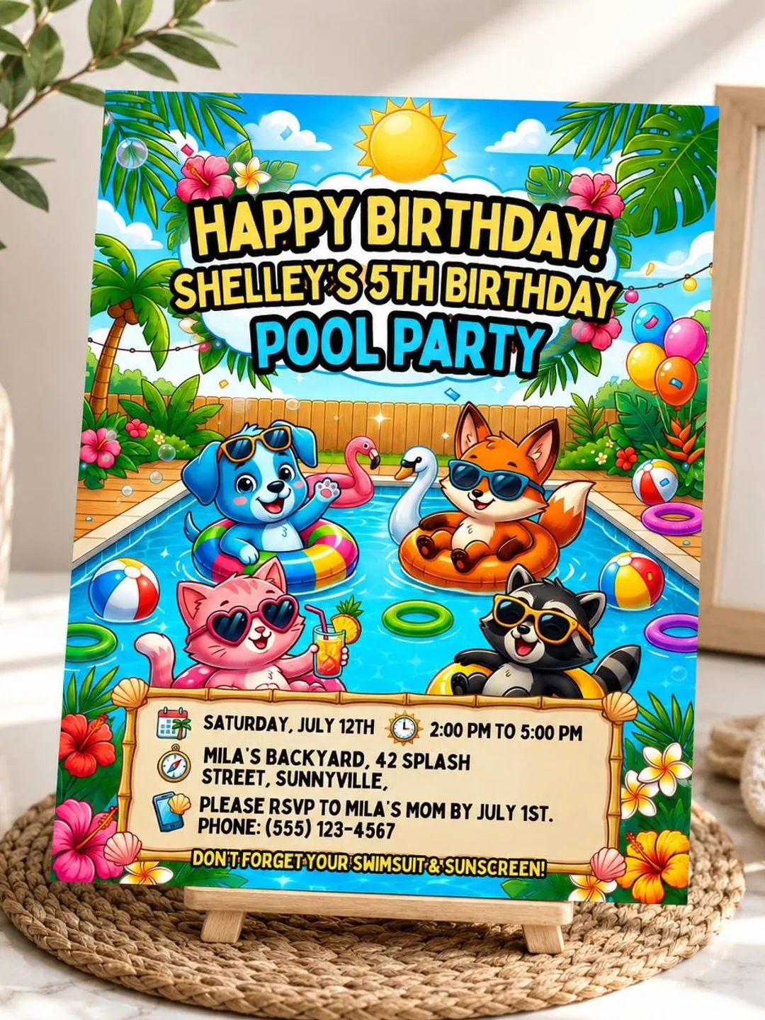 Pool Party Birthday Invitation, Editable Pool Party Invite, Summer Birthday Invitation Template, Canva Editable, Printable Digital Download