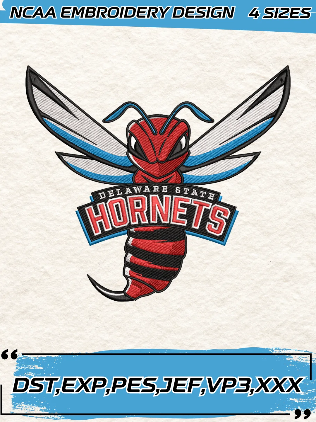 Delaware State Hornets Logos Embroidery Design,NCAA Logo Embroidery Design,Machine Embroidery Design File,4 Sizes, Digital Download