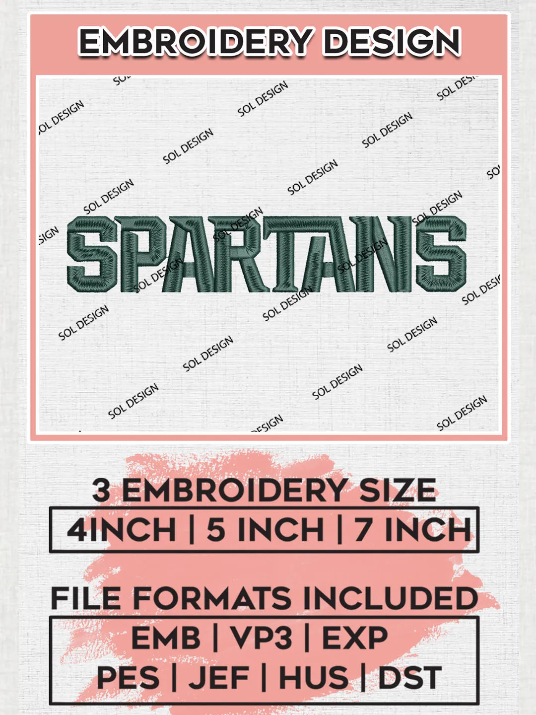NCAA Spartans Team Word Logo Embroidery Design Files, NCAA Michigan State Spartans Machine Embroidery, NCAA Teams, 3 sizes, NCAA Machine embroidery designs, Digital Download