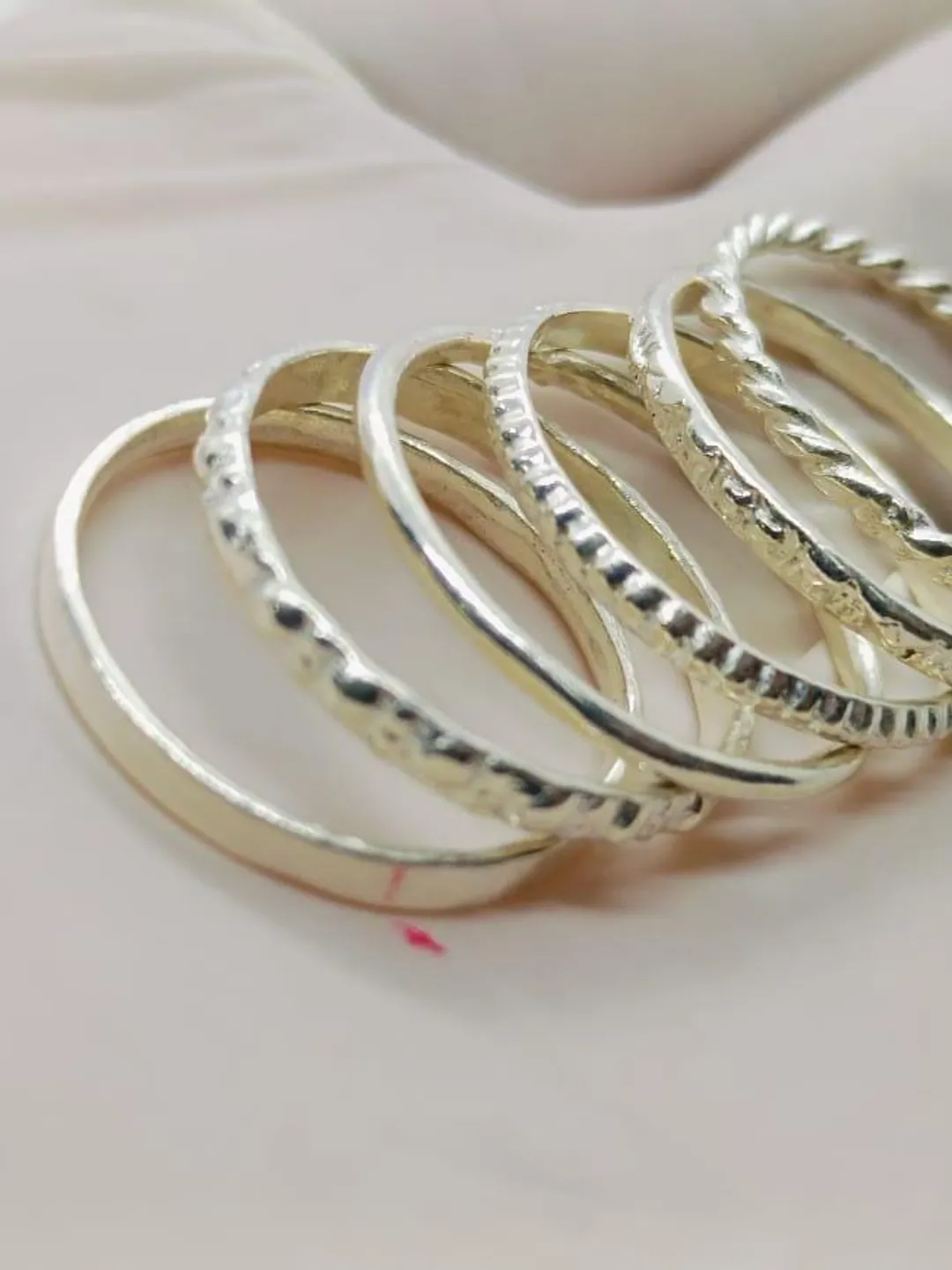 925 Sterling Silver Stacking Rings Set: Gold Band, Textured Boho Jewelry