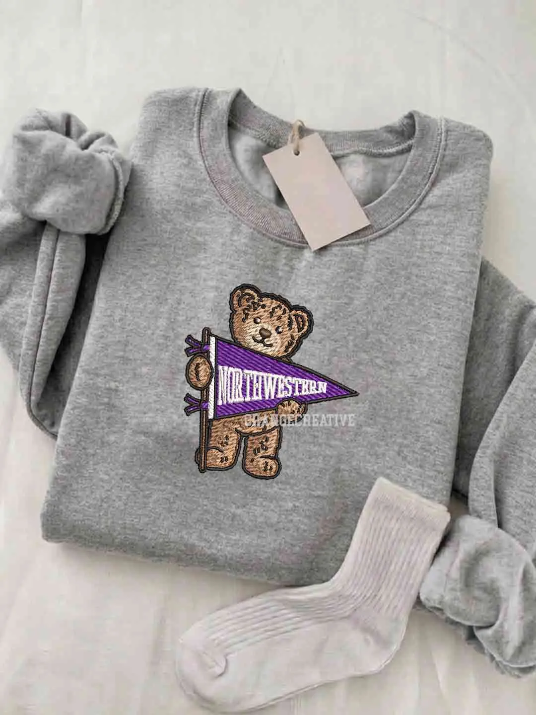 Northwestern Wildcats Embroidered Sweatshirt, College Embroidered Crewneck, NCAA Northwestern Team Embroidered Shirt, Teddy Bear Sweatshirt, Gift for Collegue