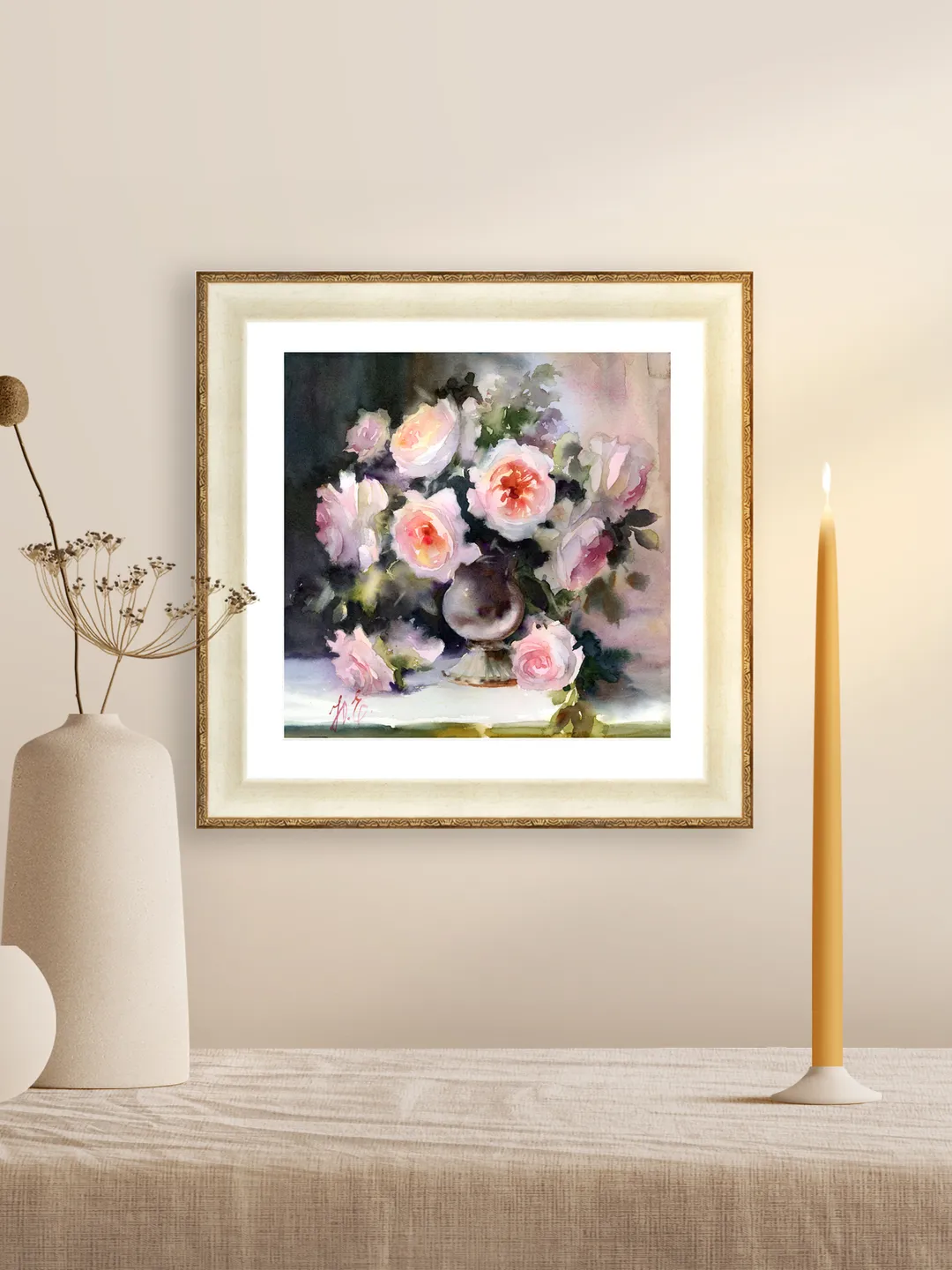 Original painting David Austin roses in watercolor