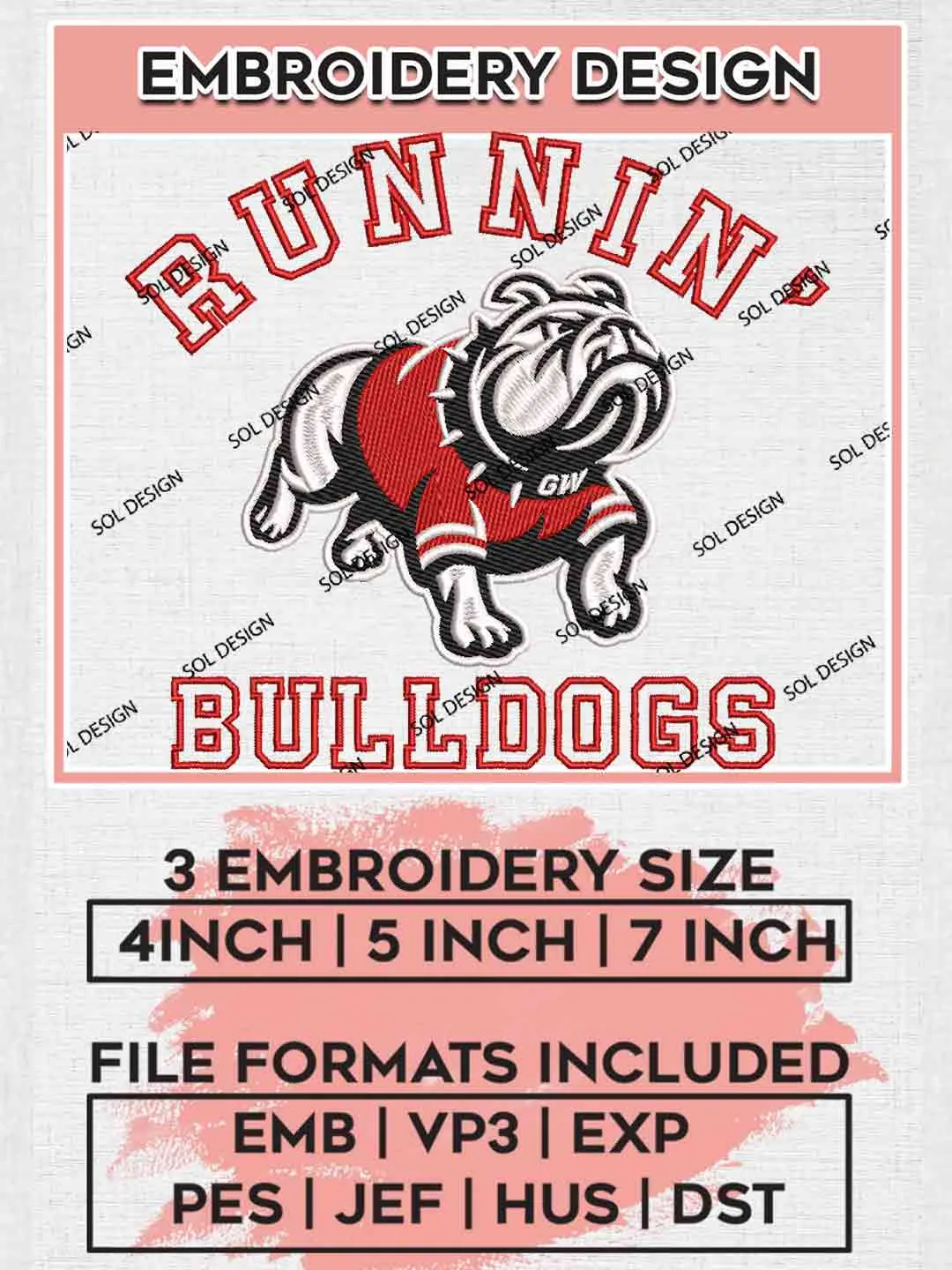 Gardner Webb Runnin Bulldog Embroidery Design, Football Embroidery files, Sport Machine embroidery files, 3 sizes, Instant Download