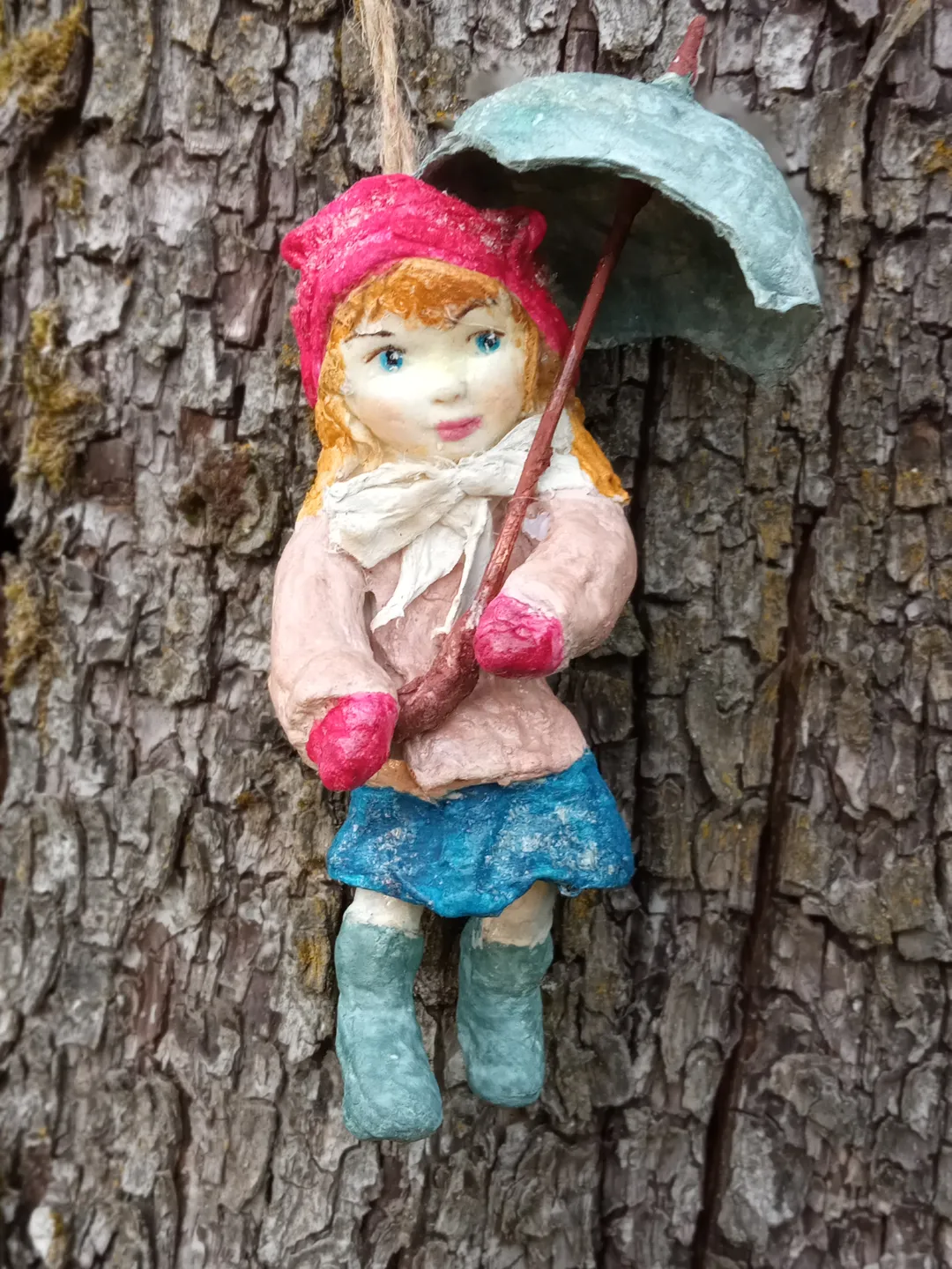 Tree Dol Author's handmade doll Girl with an umbrella. Cotton pendant doll. New ...