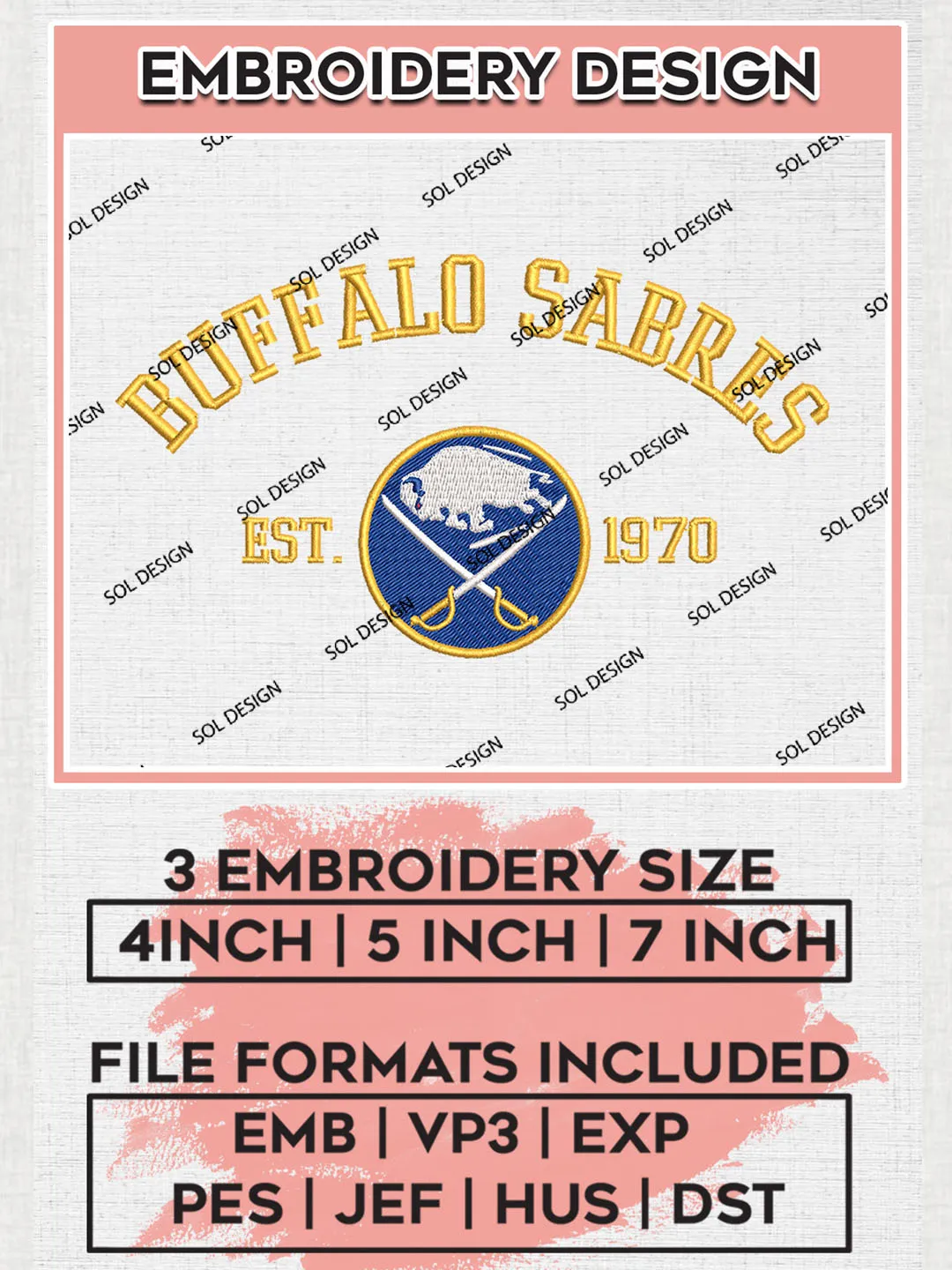 NHL Buffalo Sabres Team Est Logo Embroidery Design, NHL Buffalo Sabres Logo Embroidery Files, Hockey Team Machine Embroidery, Machine Embroidery Design