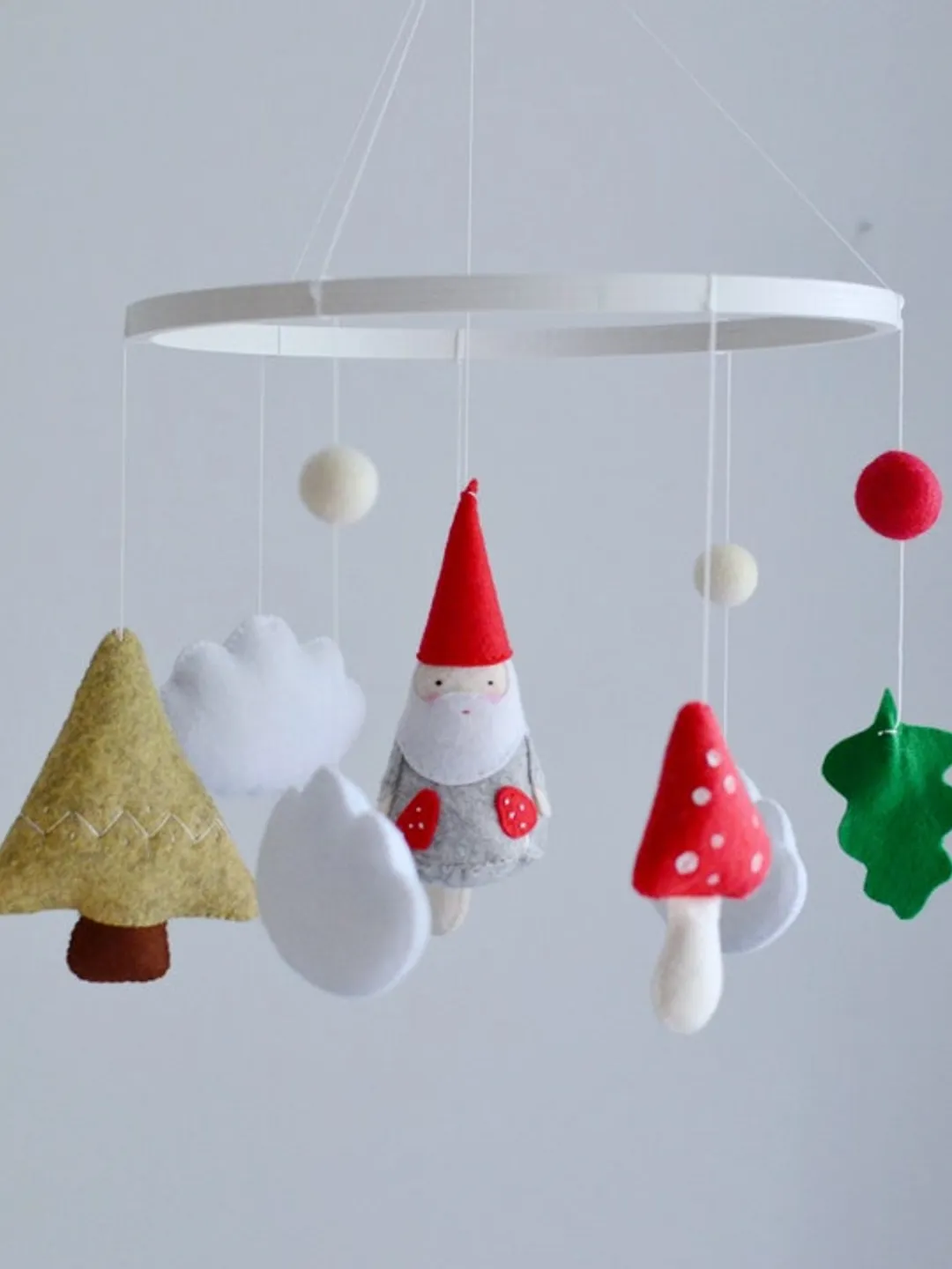 Hand sewn Woodland Gnome baby mobile with mushrooms for Nursery decor , Expected mom and Baby shower gift