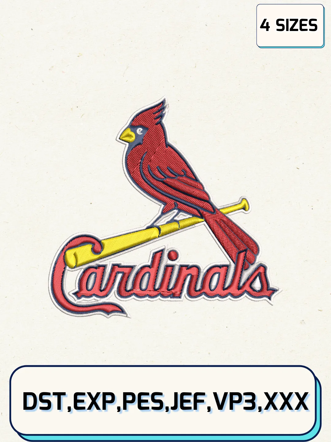 St. Louis Cardinals Logos Embroidery Design Files, MLB Logos Embroidery Designs, Machine Embroidery Files, 4 Sizes