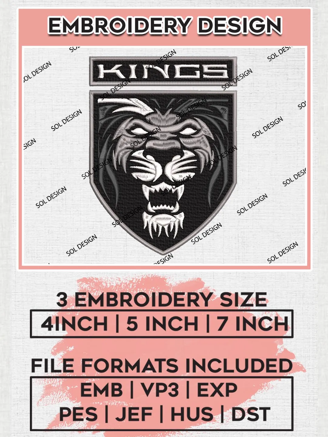 NHL LA Kings Mascot Logo Embroidery Designs, NHL Los Angeles Kings Logo Embroidery Files, NHL Embroidery Designs, NHL Machine Embroidery Designs, Digital Download