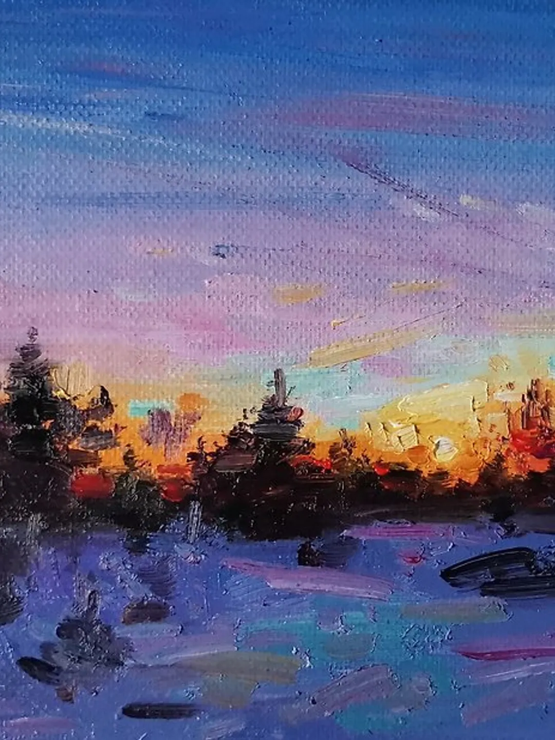 Sunset Painting Original Art Small Impasto Oil Painting Landscape