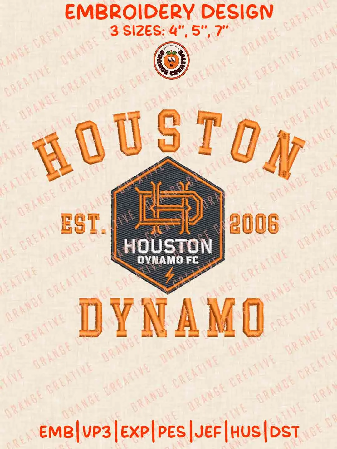 MLS Houston Dynamo FC Est 2006 Logo Embroidery Files, Houston Dynamo FC Embroidery Designs, League Soccer Machine Embroidery Files, MLS Houston Dynamo FC Logo Machine Embroidery, 3 sizes, Digital Download