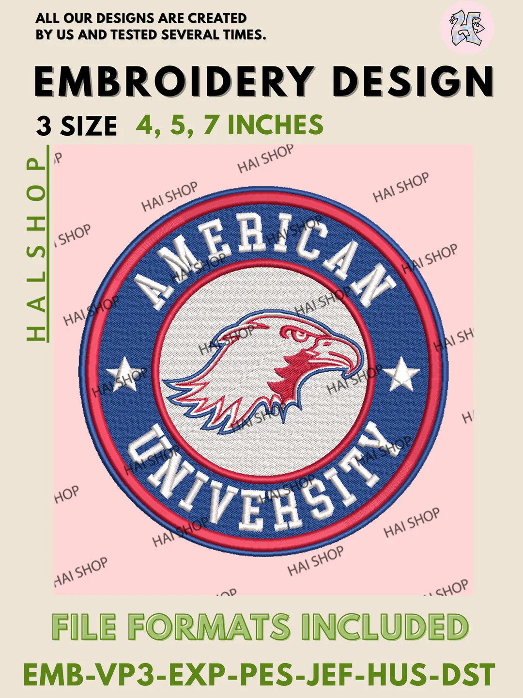 NCAA American University Eagles Team Mascot Logo Machine Embroidery Design Files, American Eagles College Team Logo Embroidery, NCAA Machine Embroidery Designs, Digital Download
